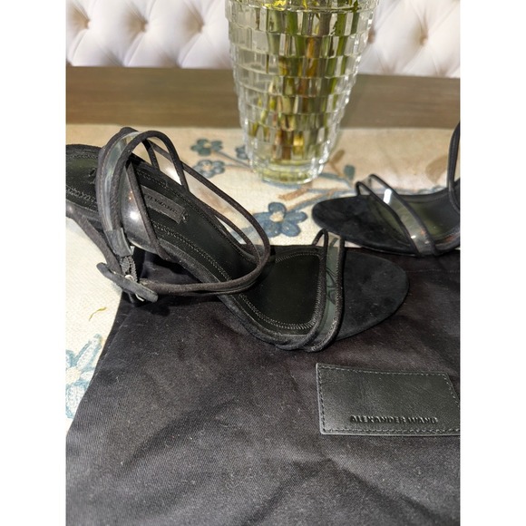Alexander Wang Atalya‎ Black Suede Sandals Clear Strap Heels Size 38 - Picture 4 of 10